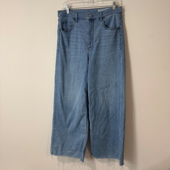rag & bone Denim - Rag & Bone Womens Serena High-Rise Wide-Leg Jeans 31 Light Blue Raw Hem Stretch
